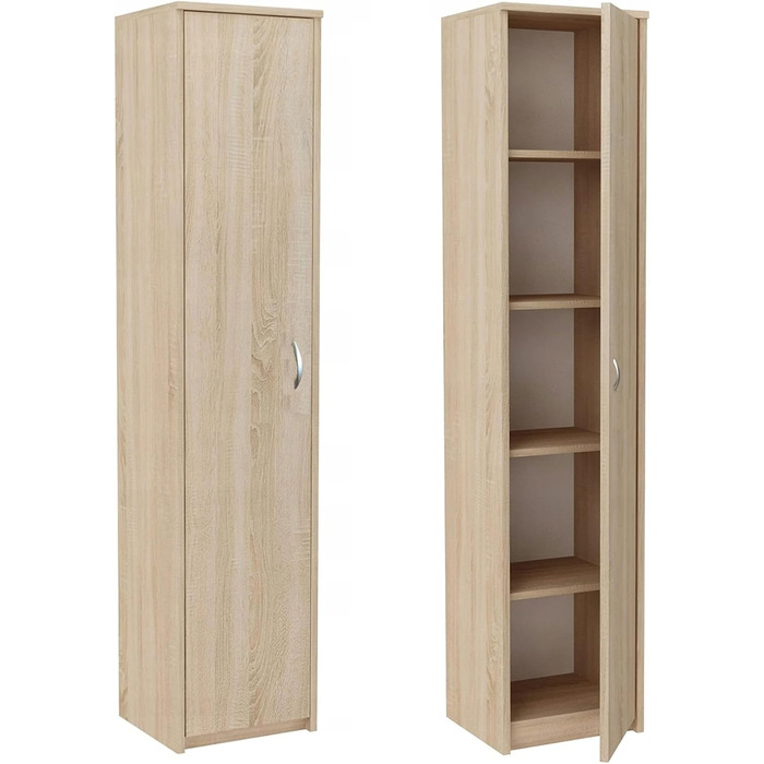 Bookshelf Wardrobe Shelf White 40cm wide 180cm high Cabinet Organizer Multi-purpose Cabinet with 4 adjustable shelves Filing cabinet Shelf Wall narrow Wood for bedroom Hallway Basement Office (Natural)
