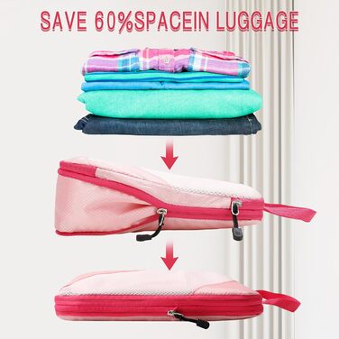 Набір органайзерів для валізи AiQInu: 5 шт. з компресією, мішки для білизни та взуття, рожевий