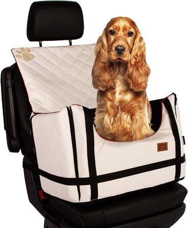 Автомобільний лежак для собак Golden Dog з підсумком та ременем безпеки - 52x44x33 см, шкіра, білий