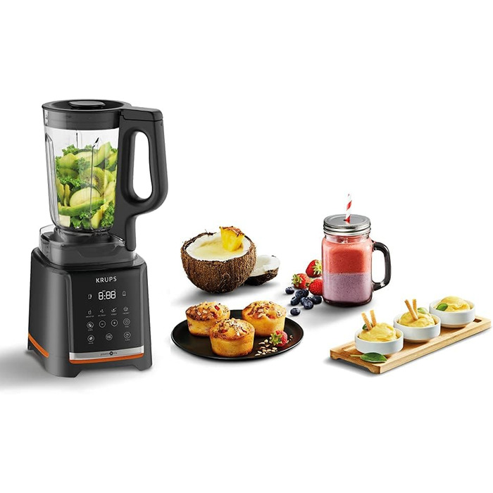 Krups Highspeed Stand Mixer InfinyMix KB9158 | 1600 W | 5 automatic programs + manual setting | Tritan container | includes recipe booklet | Smoothies, Shakes, Crushed Ice | Black