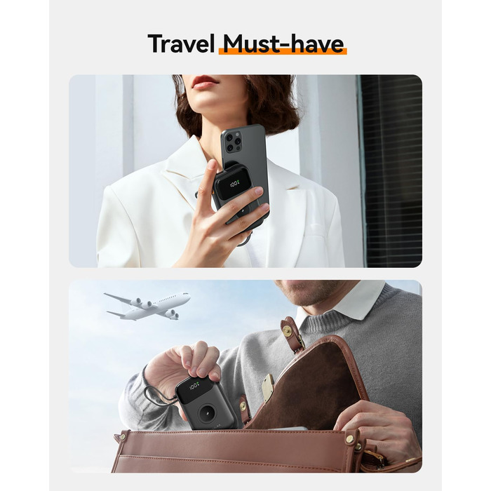 Power Bank Kuulaa для Apple Watch 10000mAh з LCD-дисплеєм та двома кабелями, 22.5W PD, сумісний з iPhone, iPad, Apple Watch 10/9/8/Ultra2/Ultra/SE