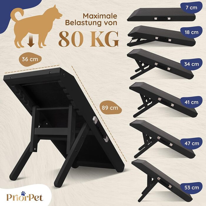Рампа для собак Hunderampe: регульована, 18-53 см, для ліжка/дивану, з антиковзким покриттям, з натурального дерева (бірча)