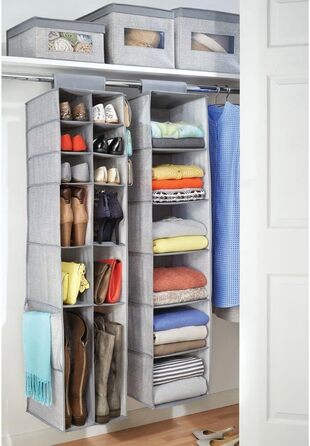 mDesign висувний тканинний шафа з поліестеру – 6 полиць – настінний шафа з тканини для спальні – ідеально як вішалка для одягу, ременів, клатчів – сірий та чорний (сірий)