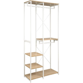 WOLTU Coat Rack Clothes Rail Laundry Rack with Shelf Shoe Shelf made of Wood and Steel, Hanging Shelf, White + Light Oak