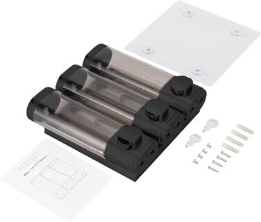 Wall-Mounted Soap Dispenser, Shampoo & Body Wash Dispenser, 3-Piece Set Soap Dispenser No Drilling, Even Liquid Dispensing, Leak-Proof. Suitable for Shampoo, Body Wash, Liquid Soap, Conditioner. (Black)