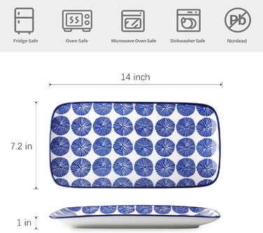 Набір керамічних сервірувальних тарілок Selamica, 4 шт., 24 x 14 x 2.5 см (Vintage Blue)