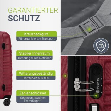 Набір валіз Juskys® Hartschale 4 шт. з кодовим замком, тихі колеса 360°, телескопічна ручка, легкі - червоний колір