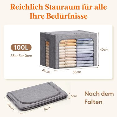 Коробка для зберігання одягу з кришкою від Lifewit, 100л, сіра (3 шт.)