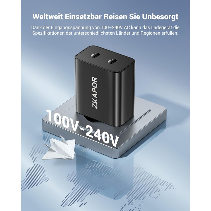 Зарядний пристрій ZKAPOR з 4 USB-C портами, 45W, білий (PD+QC)