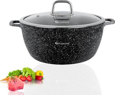 Каструля Goldmann 28 см з антипригарним покриттям, 6,5 л, з кришкою, для всіх плит, екологічна