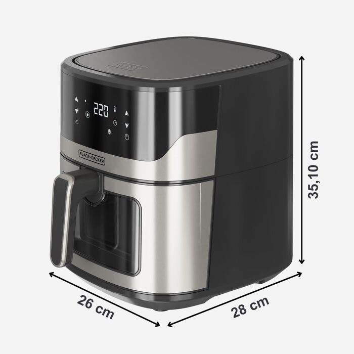 Фритюрниця повітряна BLACK+DECKER BXAF6500E, 1600W, 6.5л, 1300г картоплі фрі, 8 програм, регулювання температури 80-220°C