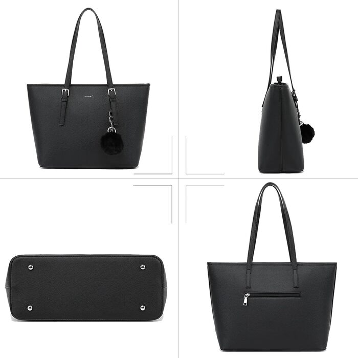 Сумка жіноча TANTOMI з гаманцем: для офісу, школи, покупок, велика, чорна, з пензликом та помпоном з штучного хутра