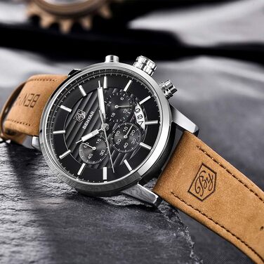 Годинник чоловічий Benyar: кварцовий хронограф, водонепроникний, з нержавіючої сталі, стильний аксесуар для бізнесу, спорту та відпочинку (колір: коричневий, срібний, чорний)