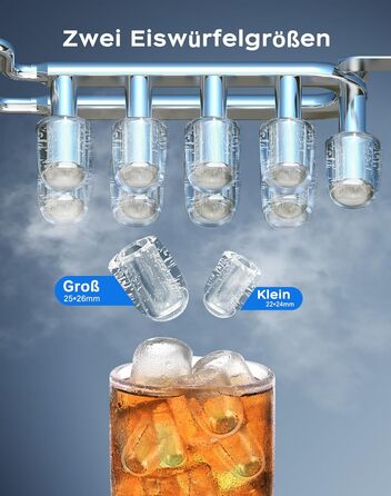 Машина для приготування льоду KeeGone з нержавіючої сталі з LED-дисплеєм, 2L бак, лопатка та кошик, 2 розміри кубиків льоду, для кухні, офісу, бару та вечірки (темно-сірий)
