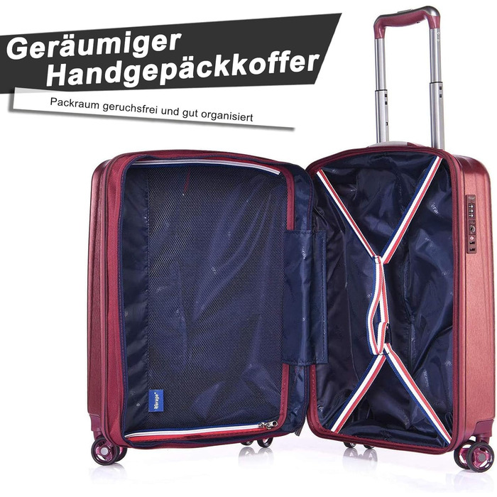 ABISTAB VERAGE Kinetic 4-Double-Wheel Trolley, large, weight -76cm, 106-127 expandable, TSA lock, ABS/PC hard-shell suitcase, travel suitcase, Burgundy (Burgundy, M)