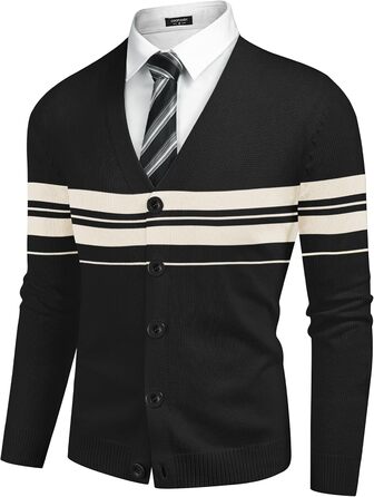 Чоловічий кардиган COOFANDY з V-подібним вирізом, легкий, повсякденний, з ґудзиками (XL, чорний у смужку)