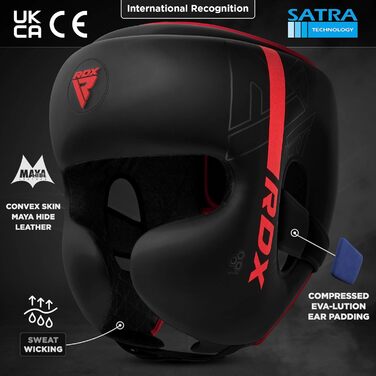 RDX Headgear for Kickboxing, Combat Sports, MMA Training - Maya Hide Sparring Head Protector for Boxing, Krav Maga, Muay Thai, Karate & Taekwondo - Red, Large