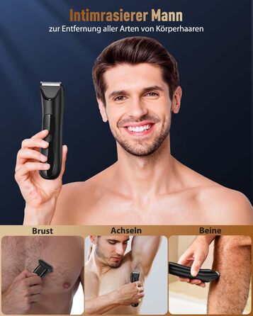 Електричний триммер для чоловіків 3-в-1 Intimrasierer: для носа, обличчя, тіла. Вологостійкий (IPX7), з зарядною станцією. Чорний
