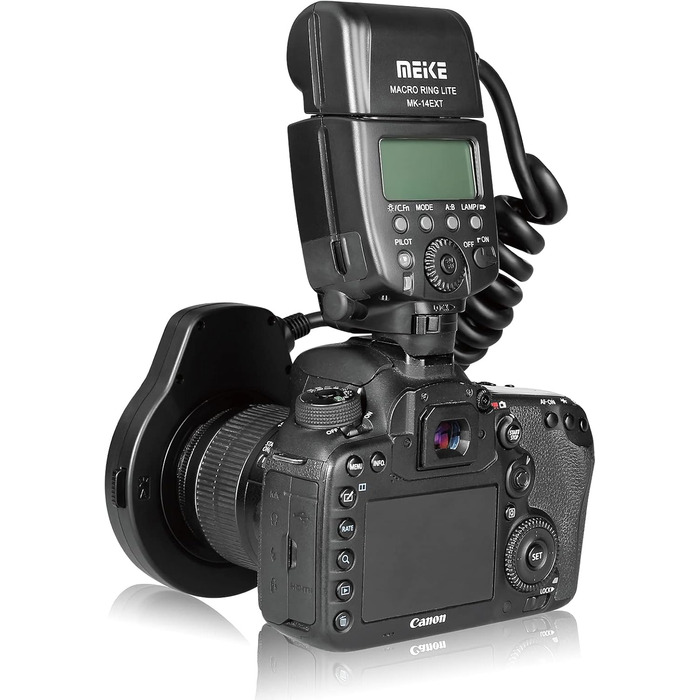 Meike MK-14EXT-C: Макро спалах Ring Lite з LED-лампою для Canon (5D Mark II, 6D, 7D, 50D, 60D, 70D, 550D, 600D, 650D, 700D)