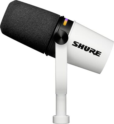 Мікрофон Shure MV7+ Gen 2 для подкастів, стрімінгу та запису – білий. USB/XLR, LED-сенсор, авто-регулювання рівня, цифровий поп-фільтр