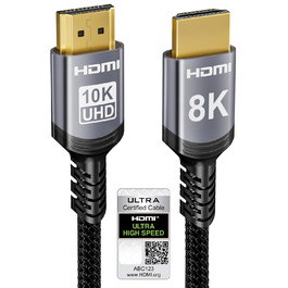 HDMI 2.1 кабель Snokco 10K 8K 3 метри, сертифікований, 48Gbps, Ultra High Speed, 4K 240Hz, 8K 60Hz, eARC, HDCP 2.3, DTS:X, HDR10+, для TV, монітора, проектора, Roku, PS5, X-box