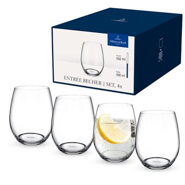 Набір склянок для води Villeroy & Boch Entree 4 шт, 250 мл, кришталь, для десертів, смузі, соку - можна мити в посудомийній машині