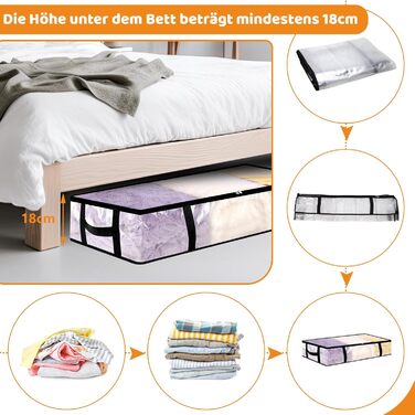 4 шт. Коробки для зберігання під ліжко 90л з кришкою, прозорі, великі, складані, з ручками, для постільних речей, подушок, одягу (4 шт.)