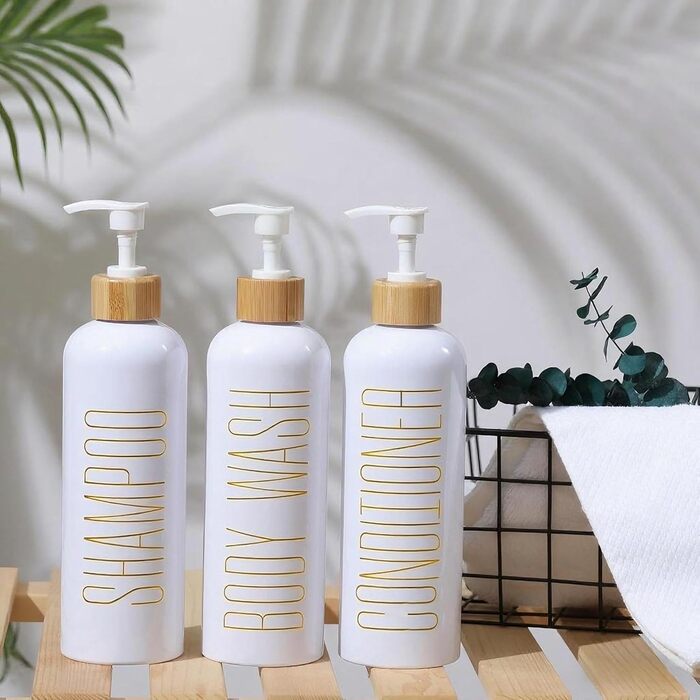 Набір флаконів для шампуню та гелю для душу, 500 мл, 3 шт. (біло-сірий)
