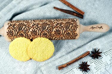 KLETTERBLUMEN Rolling Pin. Rolling pin with flowers for homemade pastries and ceramics. Engraved rolling pin with pattern for DIY kitchen, dough & cookies by Algis Crafts