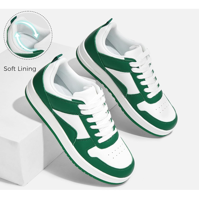 Жіночі кросівки LUCKY STEP з блискучими стразами, шкіряні низькі кросівки на шнурівці, зручні та стильні кросівки для ходьби (40 EU, Зелений Білий)