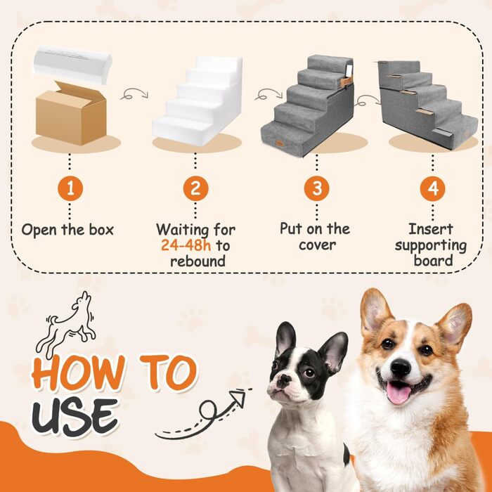 Сходинки для собак Nobleza – 3 та 5 сходинок, пандус для тварин, килимок для видалення ворсу, для собак та котів