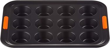 Le Creuset Non-Stick Muffin Tin, For 12 Pieces (Ø 7 cm), Sourdough Safe, Made of Carbon Steel, Anthracite/Orange, 94100140000000