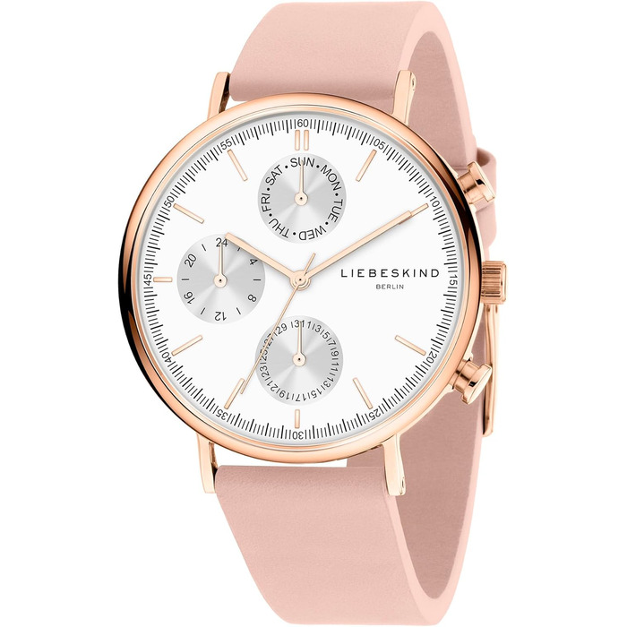 Годинник Liebeskind Berlin для жінок – круглий багатофункціональний годинник 38 мм – браслет з нержавіючої сталі або шкіри – водонепроникний 5ATM. Елегантний дизайн (рожевий)