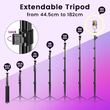 LED кільцева лампа 25 см з триподом 155 см та тримачем для телефону, RGB, регульована яскравість, для YouTube, відеозйомки, селфі, стрімінгу, макіяжу та фотографії