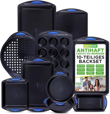 Набір для випічки NutriChef (10 шт.) з антипригарним покриттям, включає форми для пирогів, хліба, мафінів та печива