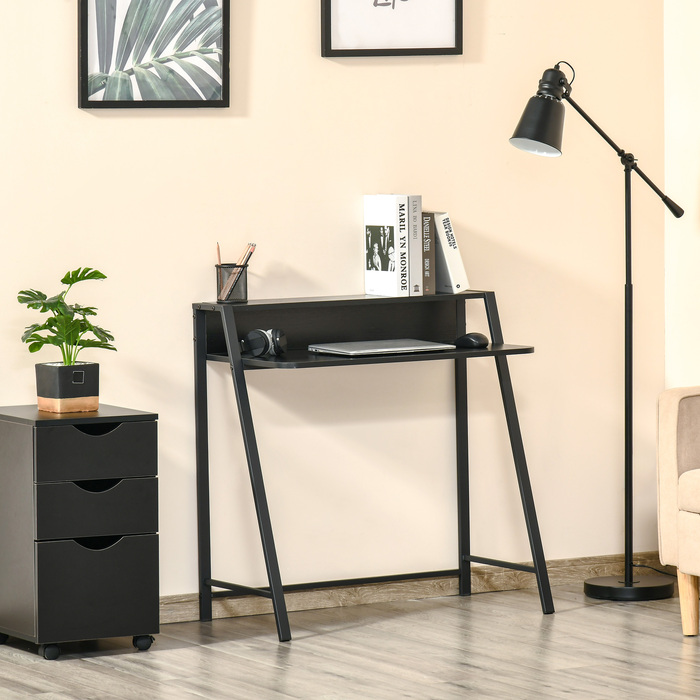 HOMCOM Computer Desk Stylish Writing Desk with Storage and Cable Management, Metal Black 84x45x85cm for Home Office and Study