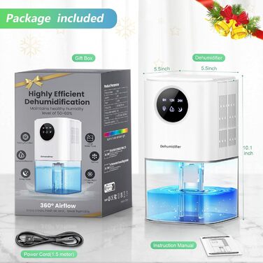 Електричний осушувач повітря для дому PKBOSS 1700ml - тихий, компактний, з нічним світлом та таймером для спальні, ванної кімнати, кухні. Захист від цвілі, білий