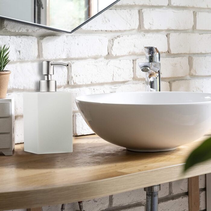 Дозатор для мила Relaxdays 300 мл, наповнюваний, для ванної/кухні, білий (чорний), полірезин, нержавіюча сталь