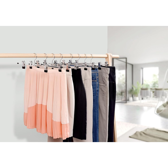 Плечики для одягу Amber Home 40 см хром (20 шт) + Плечики для штанів 30 см (24 шт) з кліпсами