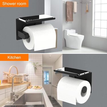 Тримач туалетного паперу Ibergrif з 2 способами монтажу, без свердління, з полицею, нержавіюча сталь, чорний