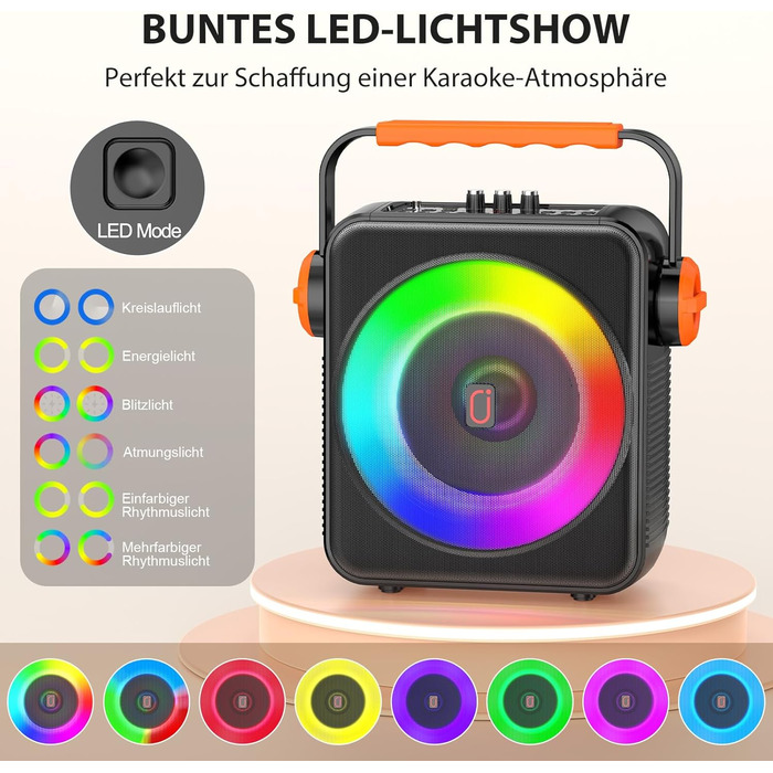 Машина караоке з 2 бездротовими мікрофонами, портативна Bluetooth 5.3 караоке-система, динамік з RGB-підсвічуванням, караоке-система для дому та вечірок, модель S66-new