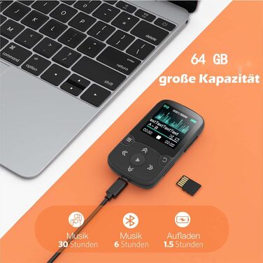 MP3 плеєр AGPTEK Bluetooth 5.0 32GB з кліпсою, 1.5