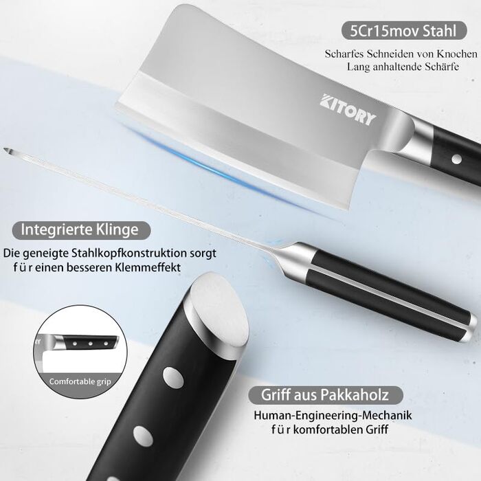 Kitory Hackmesser 18 см: кухонний ніж-сікач з високоякісної сталі, з ручкою з пакавуду (Mtd14de)