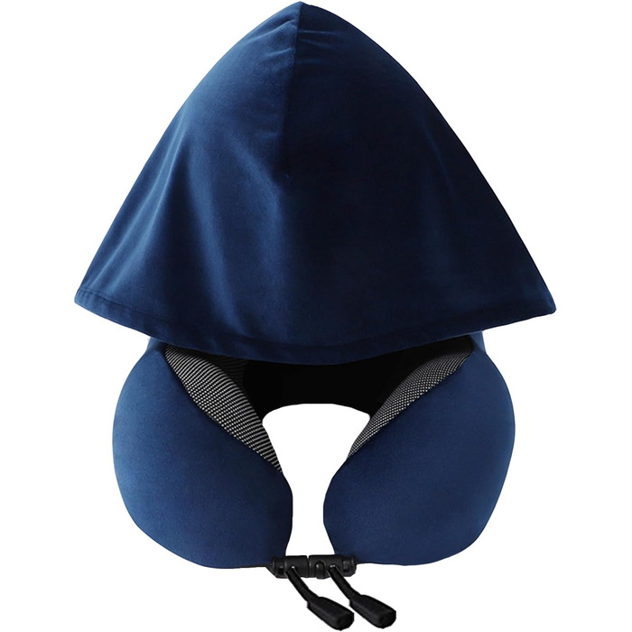 Подушка для шиї Memory Foam | Подушка для подорожей в літак з 95% захистом від світла, регульована, для офісу та сну на боці (Темно-синій)