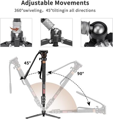 Однонога штатив Cayer FP34 з плавним голковим підшипником, 180 см, для DSLR камер Canon, Nikon, Sony, Olympus, Panasonic