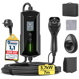 Кабель для зарядки електромобілів Schuko 3,7kW, 7м, 6-16A, 1-фазний, IP65, з LCD-дисплеєм, регульована потужність, таймер, для електромобілів та PHEV