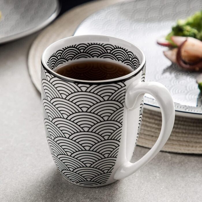 Набір посуду Vancasso Haruka 48 предметів: тарілки, миски, чашки (чорний + кремовий)