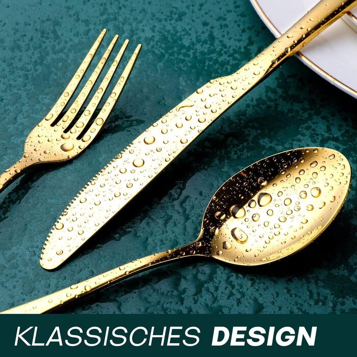 Набір столових приборів OGORI для 6 осіб, 30 предметів, золотий, з нержавіючої сталі 18/10, для дому/ресторану/вечірки (у подарунковій коробці)