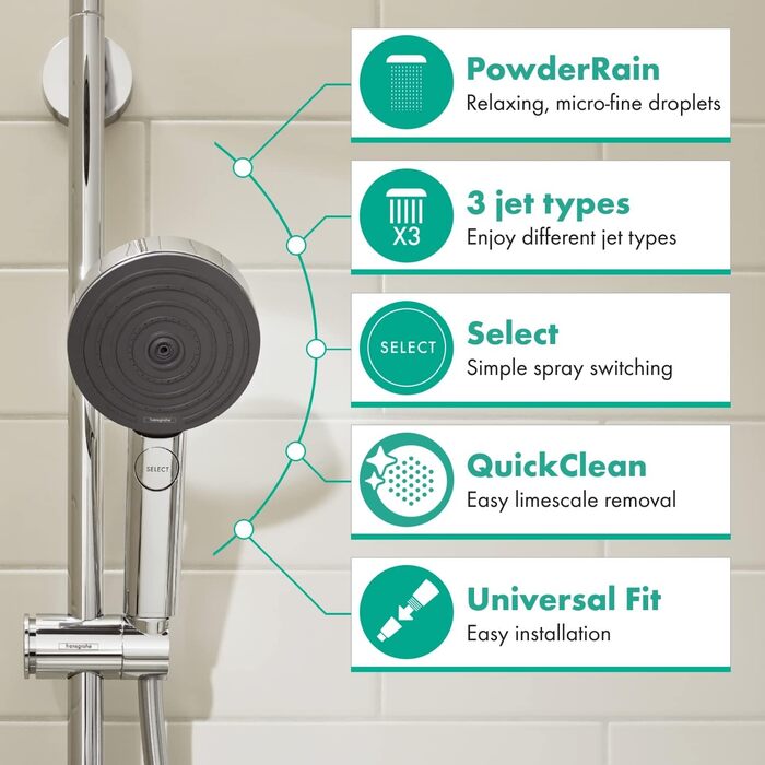 Душова лійка Hansgrohe Pulsify Select S з вибором струменів, ручна насадка, 3 струмені (Relaxation Version), діаметр 105 мм, захист від накипу, хром, 24110000