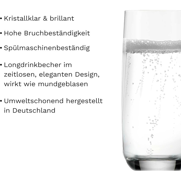 Набір келихів Stölzle Lausitz Weinland Longdrink 6 шт, 390 мл – кришталеві келихи для коктейлів, води, соків – міцні, для посудомийної машини